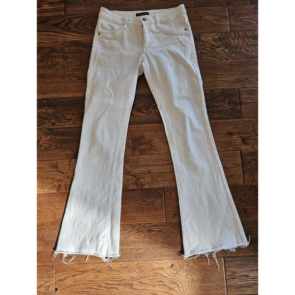 JAMES JEANS Dry Aged Denim White Juliette Flare Raw Hem Jeans USA Sz 28 Ins 30 - Picture 1 of 4